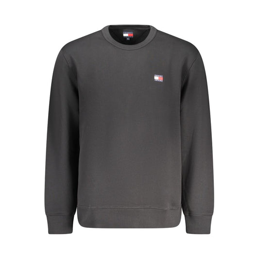 Tommy Hilfiger Black Cotton Men Sweater with logo, long sleeve, brushed finish, sustainable fashion.