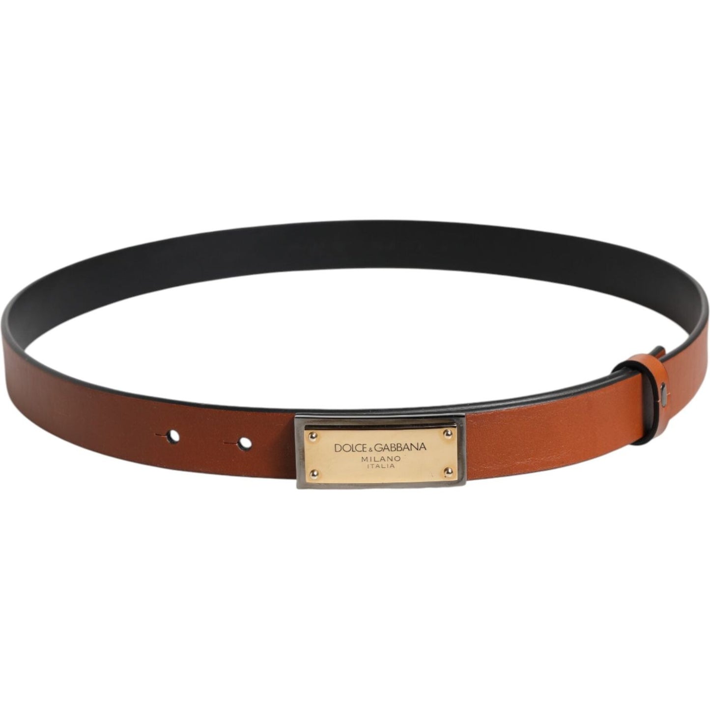 Dolce & Gabbana Brown Leather Gold Rectangle Buckle Belt BEL9396-90