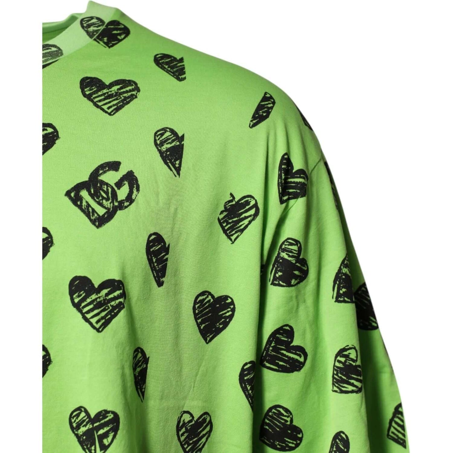 Dolce & Gabbana Green Heart Print Cotton Crew Neck T-shirt TSH90513-52