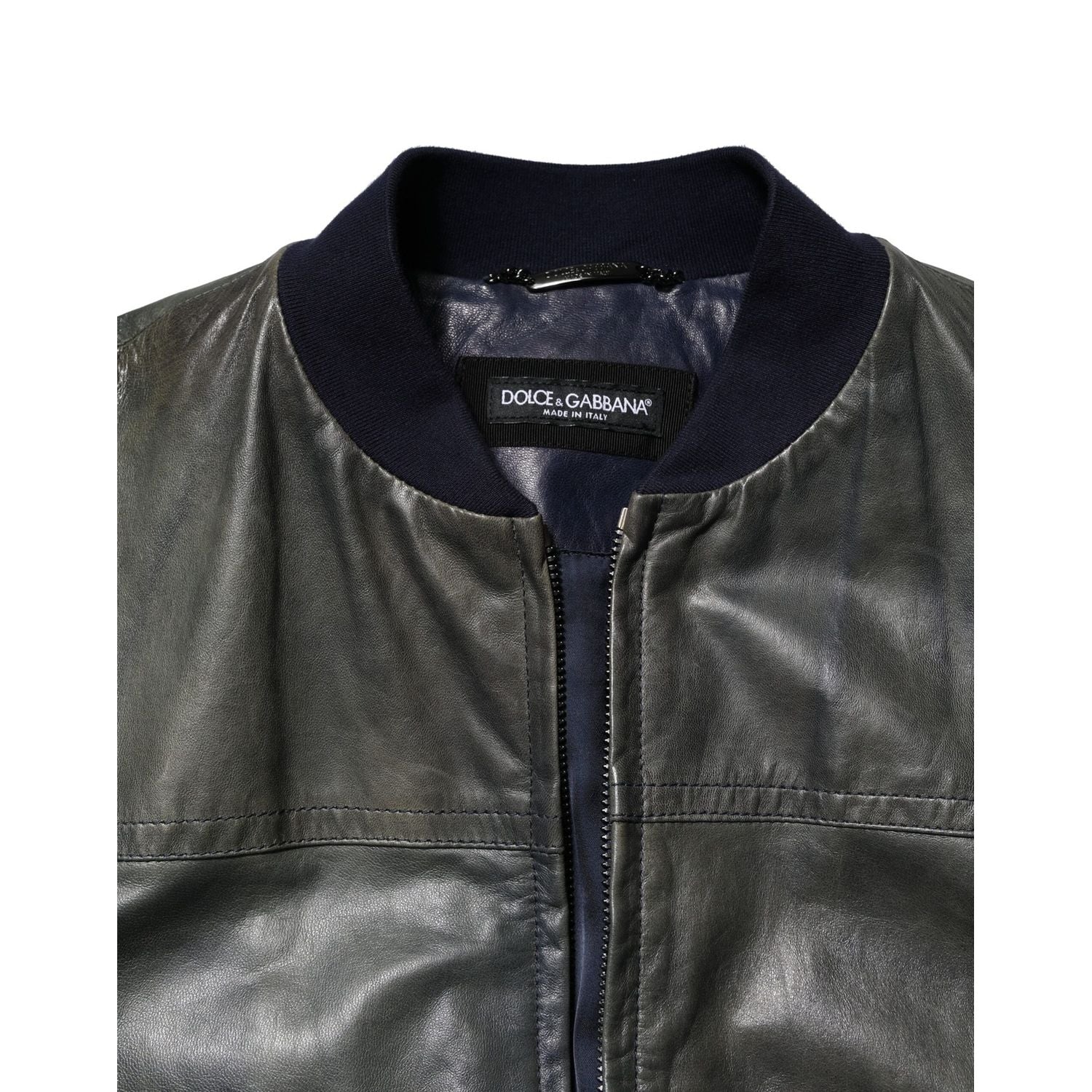 Dolce & Gabbana Black Lambskin Leather Biker Full Zip Jacket