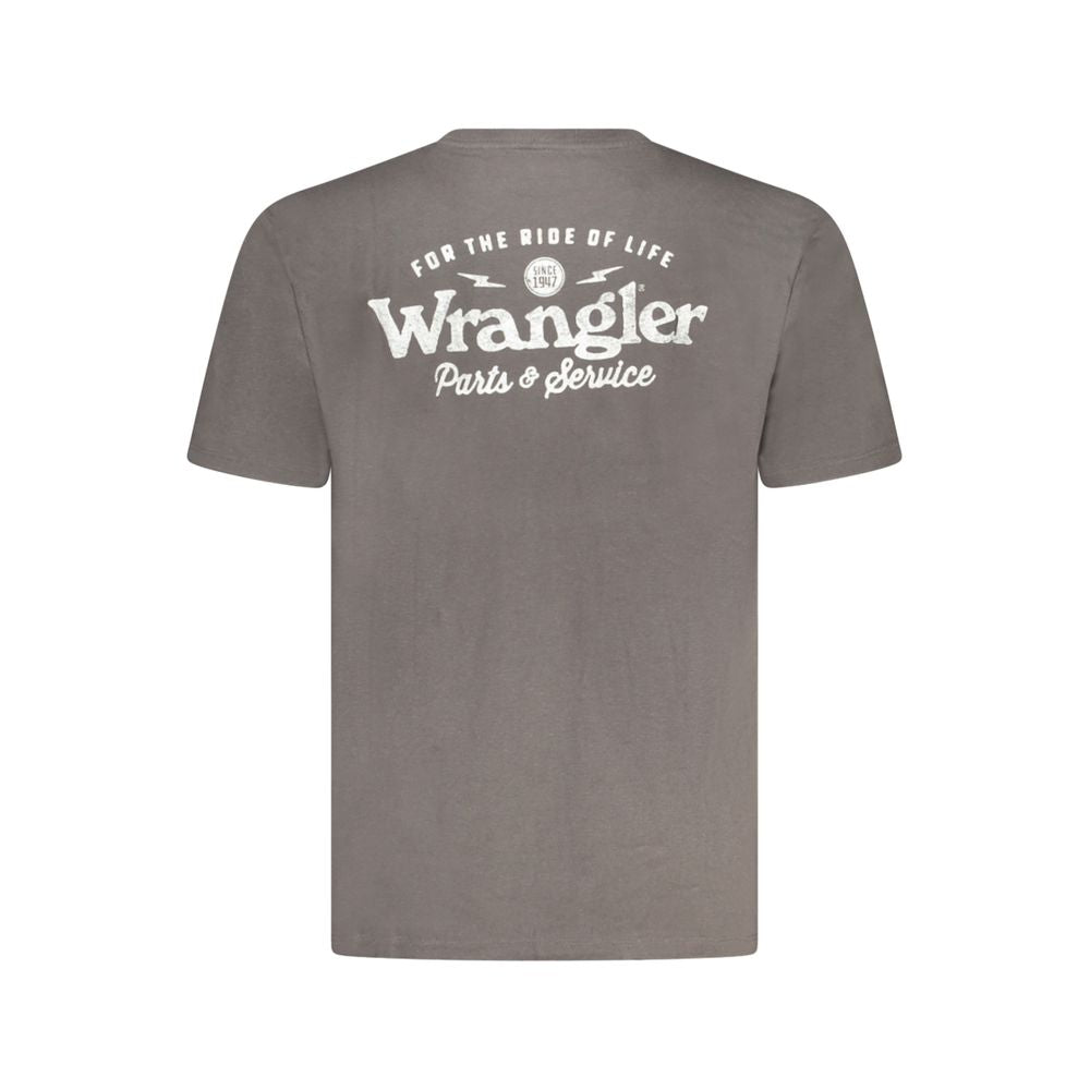 Wrangler Black Cotton T-Shirt with graphic logo print and crew neck, short sleeve design, perfect casual wear for all seasons.