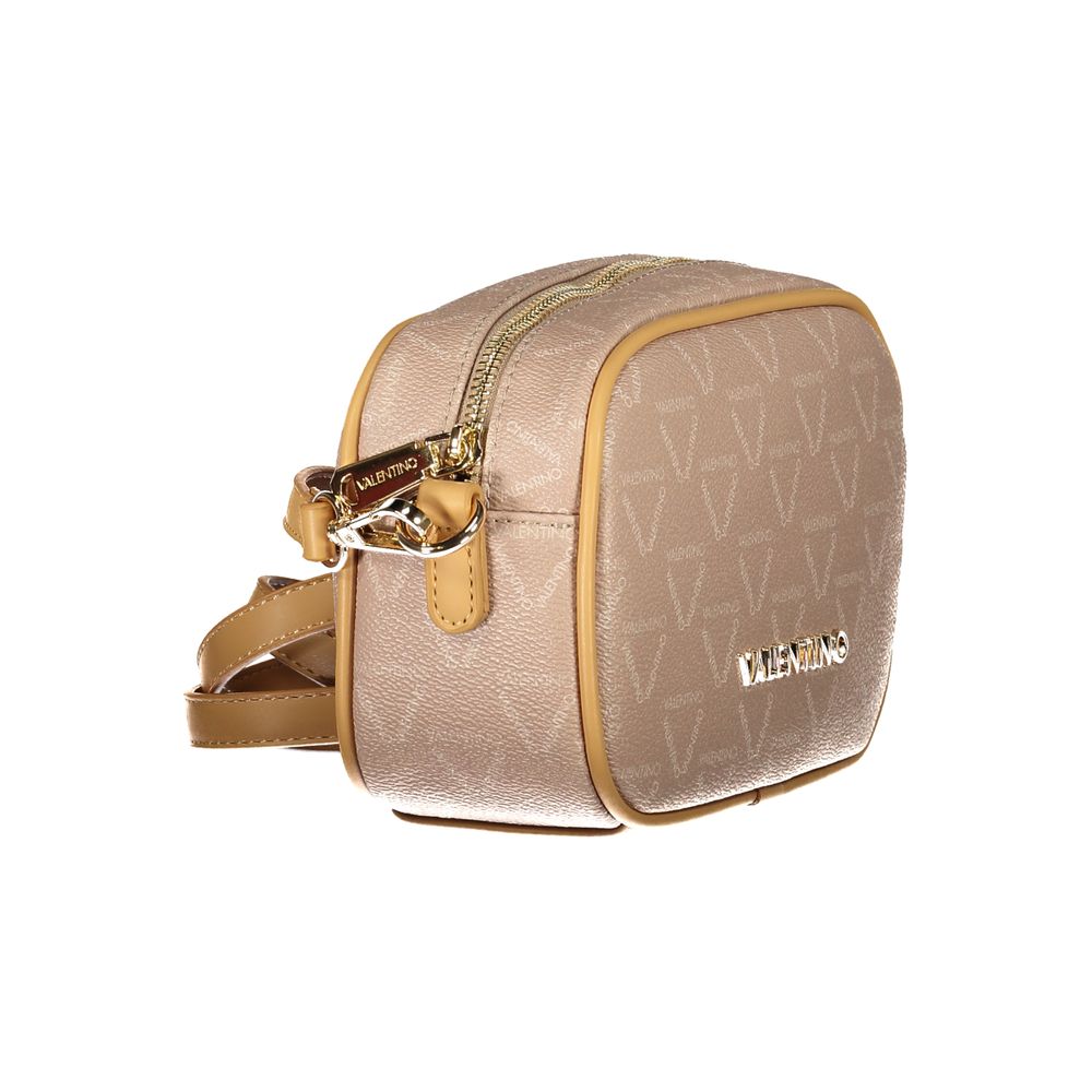 Alt Tag: Mario Valentino Beige Polyethylene Handbag with adjustable strap, internal pockets, contrasting details, and zip closure.