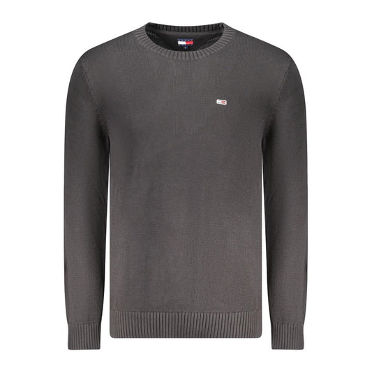 Tommy Hilfiger Black Cotton Men Sweater with logo embroidery, 100% cotton, perfect for casual wear and layering, snug fit, modern style.