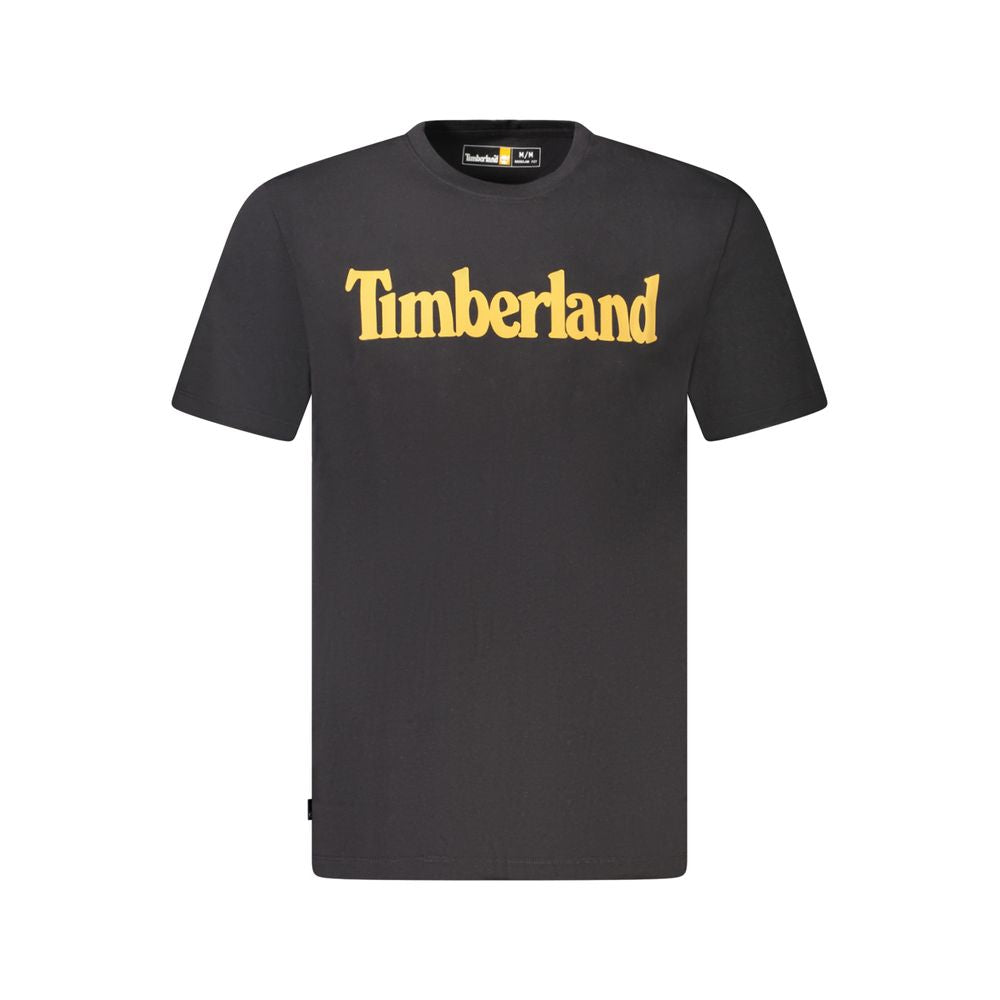 Timberland Black Cotton T-Shirt with logo print, short sleeve, crew neck in organic cotton