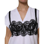 Dolce & Gabbana White Lace Cotton V-Neck Short Sleeves Top TSH87130-42
