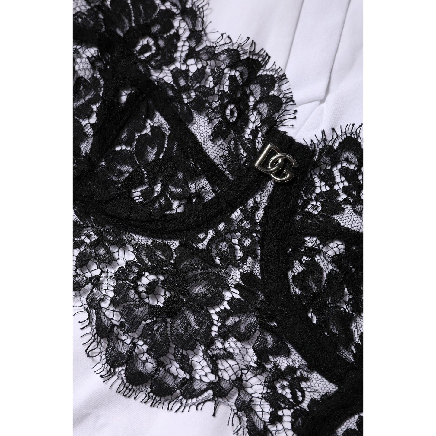 Dolce & Gabbana White Lace Cotton V-Neck Short Sleeves Top TSH87130-42