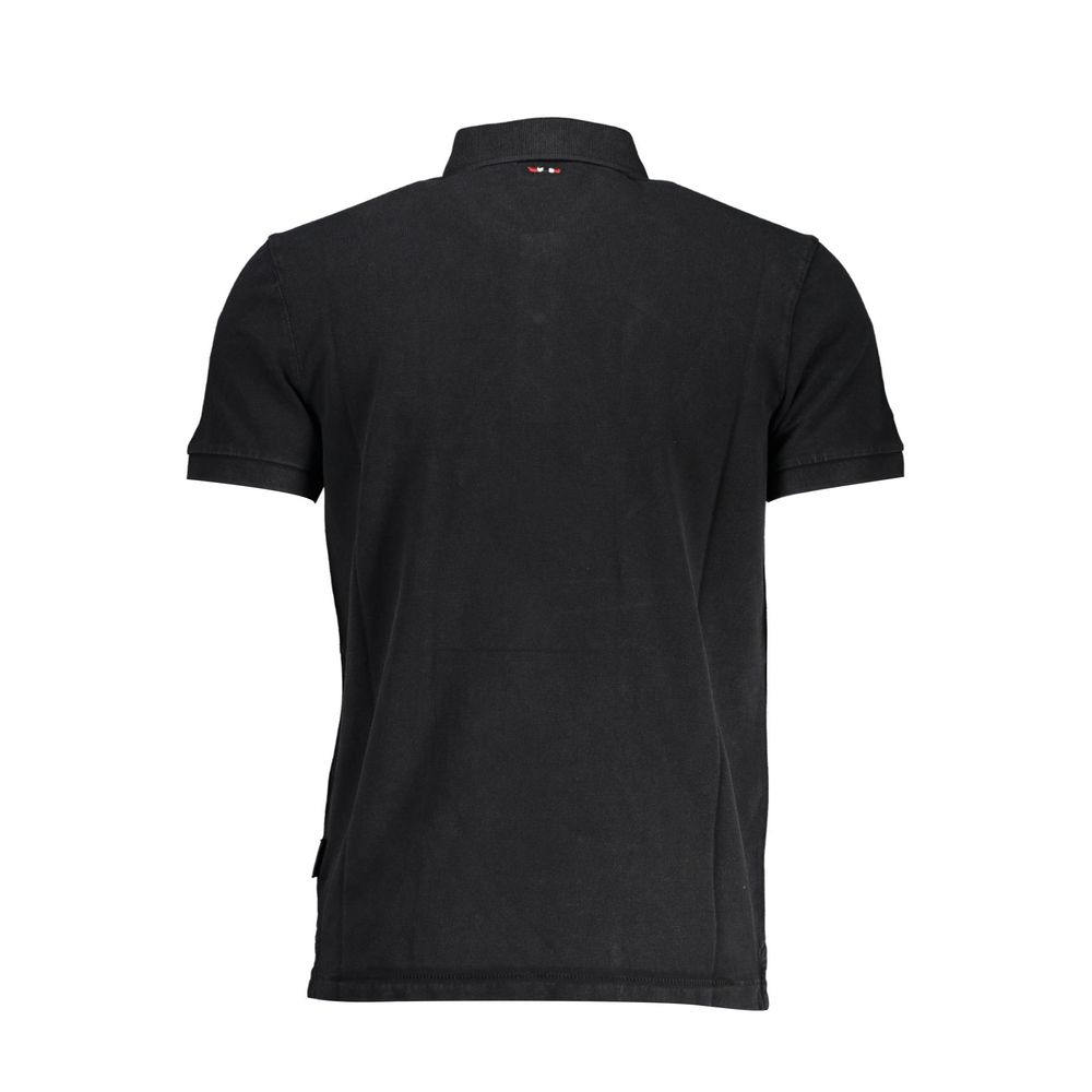 Rear view of Napapijri Black Cotton Men Polo Shirt showcasing sleek design and premium craftsmanship for stylish comfort.