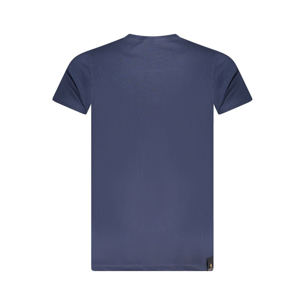 Accademia Militare Blue Cotton T-Shirt with short sleeves and crew neck, featuring an eagle ball print logo on the back.