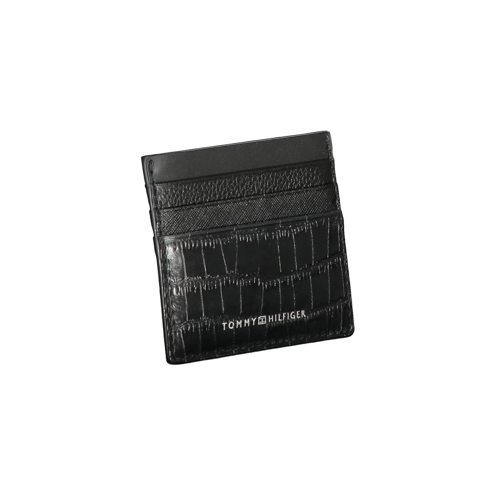 Tommy Hilfiger Black Leather Wallet with card holder and contrast details featuring logo.