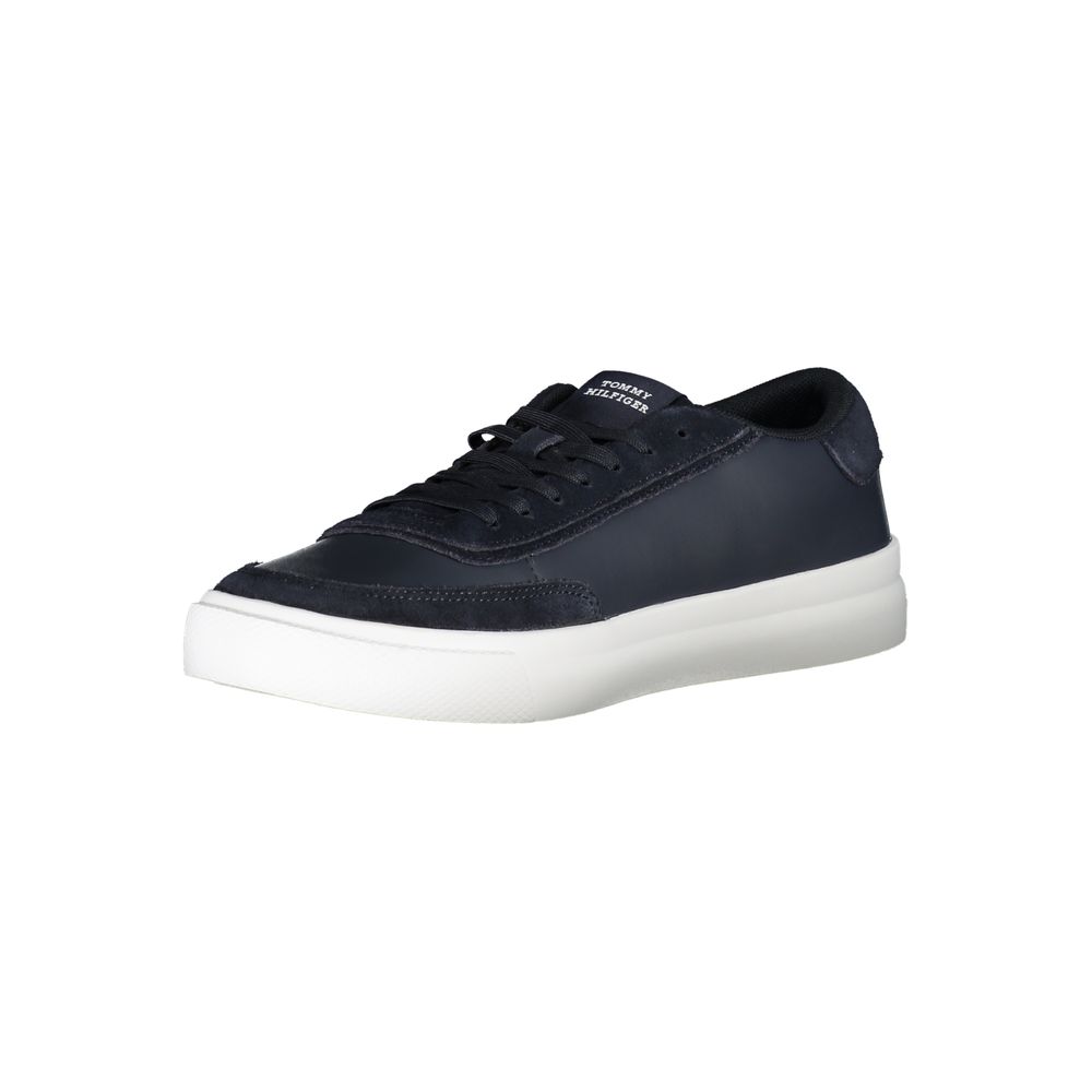 Tommy Hilfiger Blue Polyester Sneaker with laces and contrast details, featuring the iconic logo.