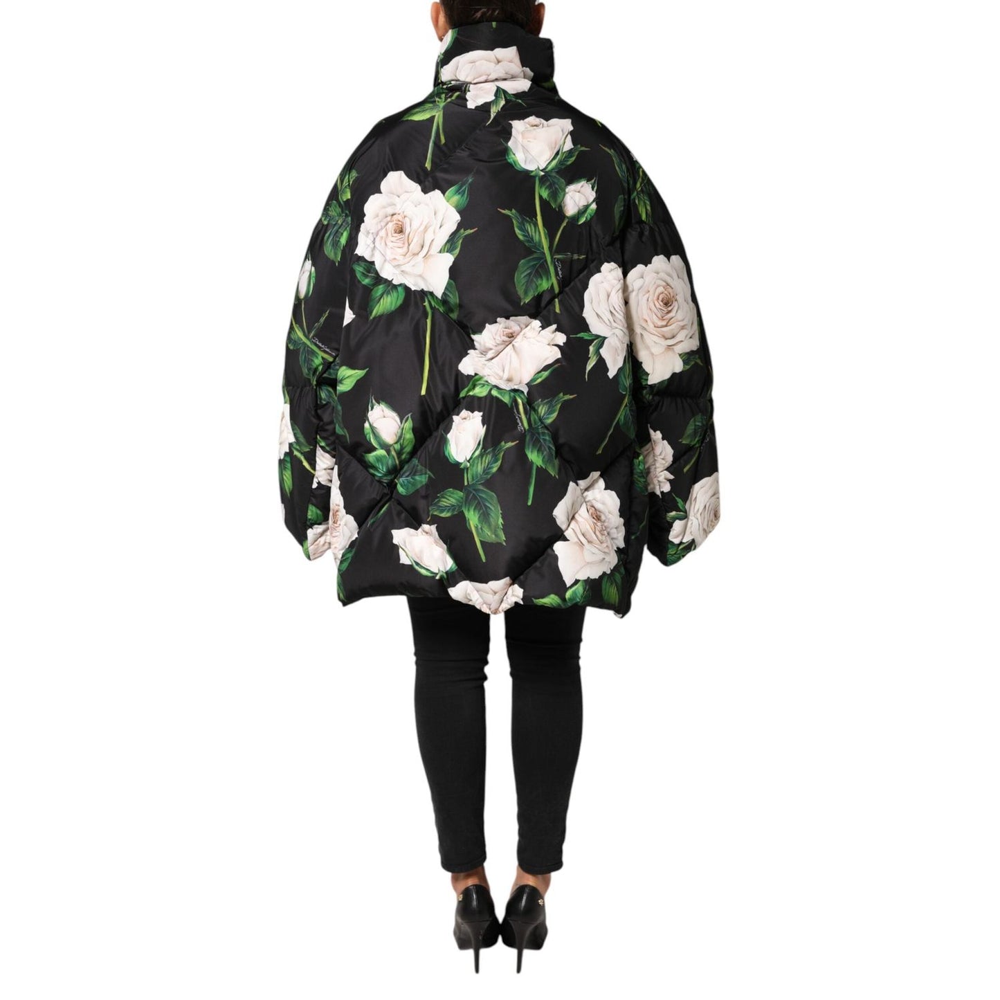 Dolce & Gabbana Black Floral Print Puffer Quilted Jacket JKT41496-46