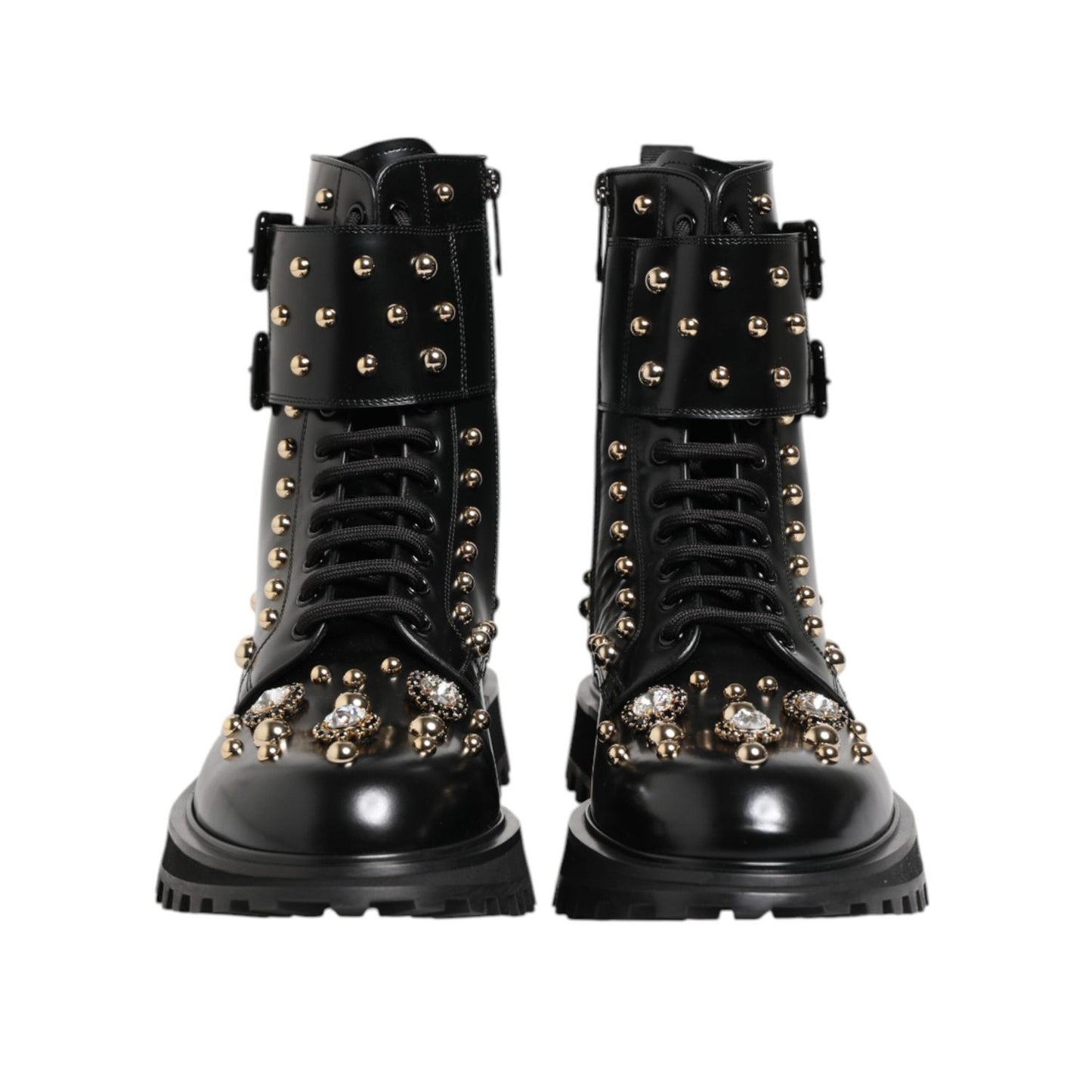 Dolce & Gabbana Black Studded Lace Up Mid Calf Boots Shoes MV7683-35