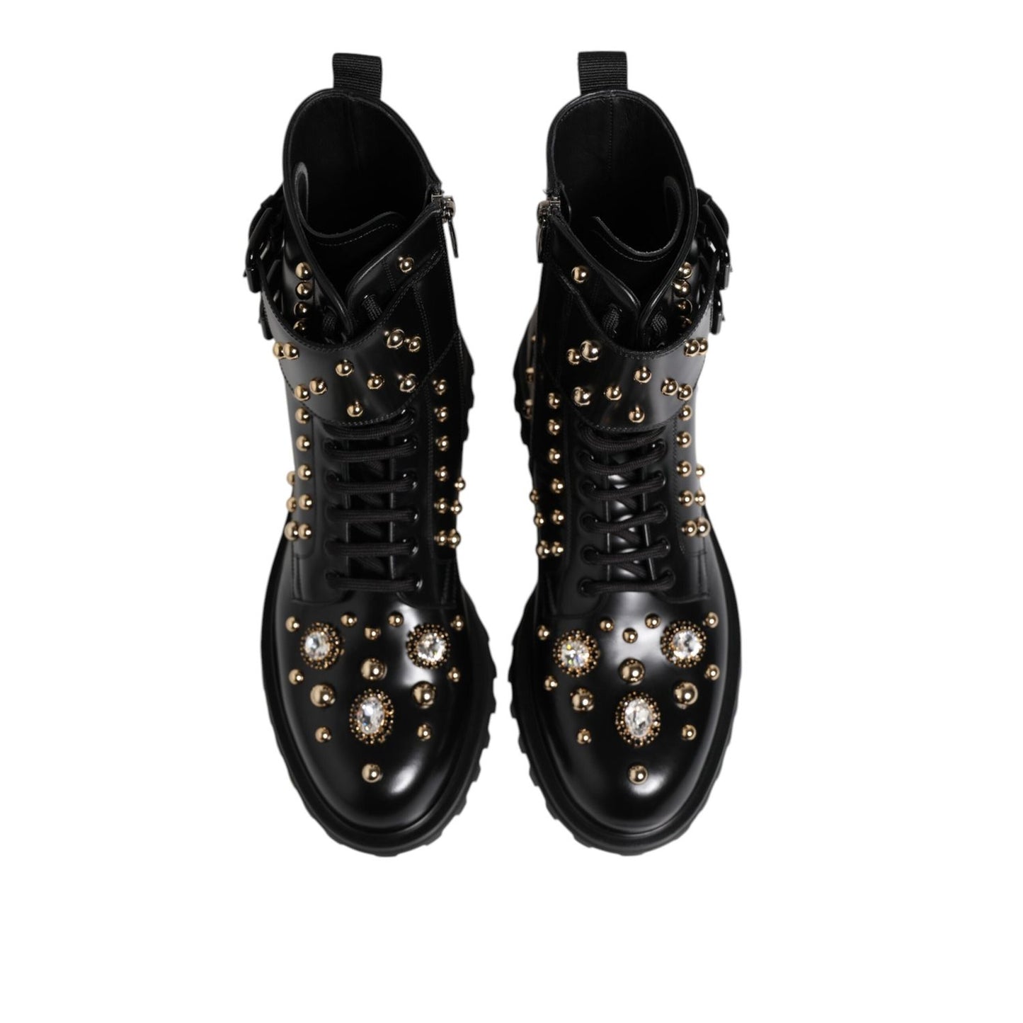 Dolce & Gabbana Black Studded Lace Up Mid Calf Boots Shoes MV7683-35