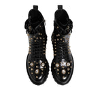 Dolce & Gabbana Black Studded Lace Up Mid Calf Boots Shoes MV7683-35