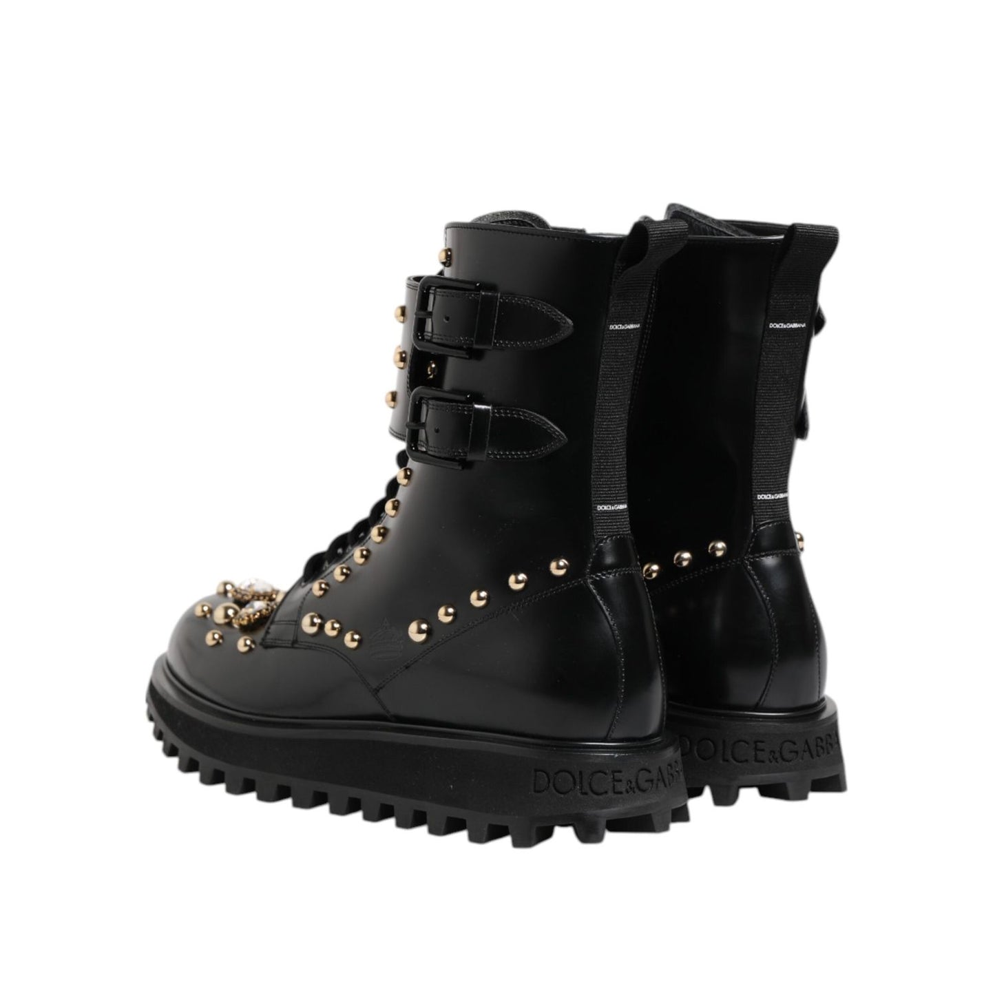 Dolce & Gabbana Black Studded Lace Up Mid Calf Boots Shoes MV7683-35