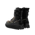 Dolce & Gabbana Black Studded Lace Up Mid Calf Boots Shoes MV7683-35