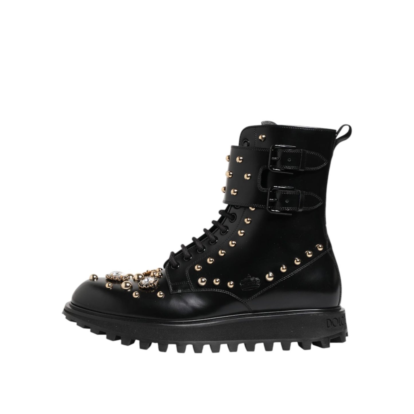 Dolce & Gabbana Black Studded Lace Up Mid Calf Boots Shoes MV7683-35