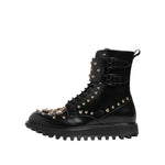 Dolce & Gabbana Black Studded Lace Up Mid Calf Boots Shoes MV7683-35