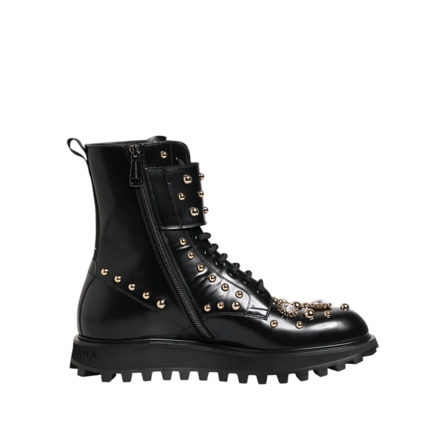 Dolce & Gabbana Black Studded Lace Up Mid Calf Boots Shoes MV7683-35
