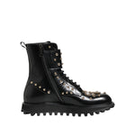 Dolce & Gabbana Black Studded Lace Up Mid Calf Boots Shoes MV7683-35