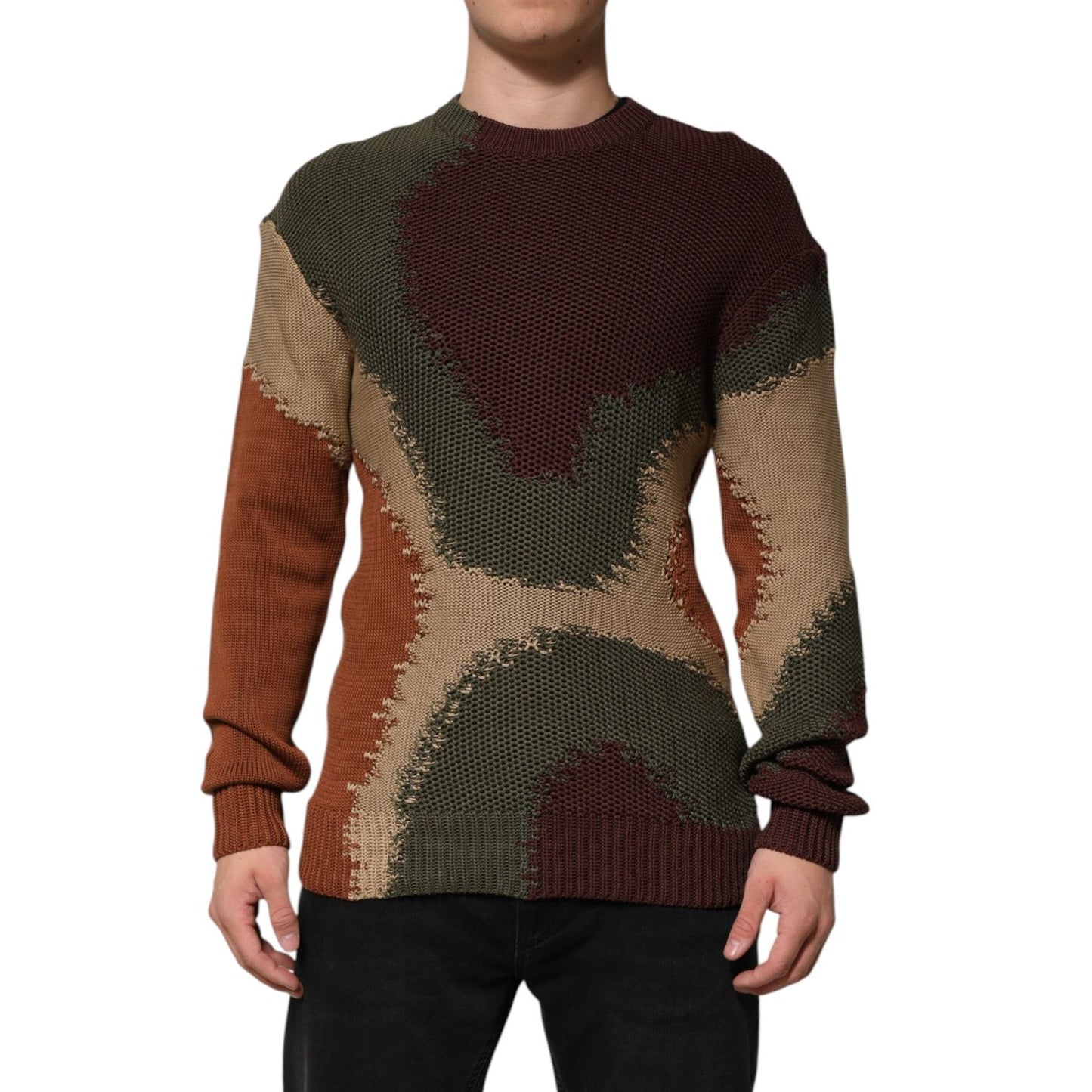Dolce & Gabbana Multicolor Cotton Abstract Men Pullover Sweater TSH90787-S