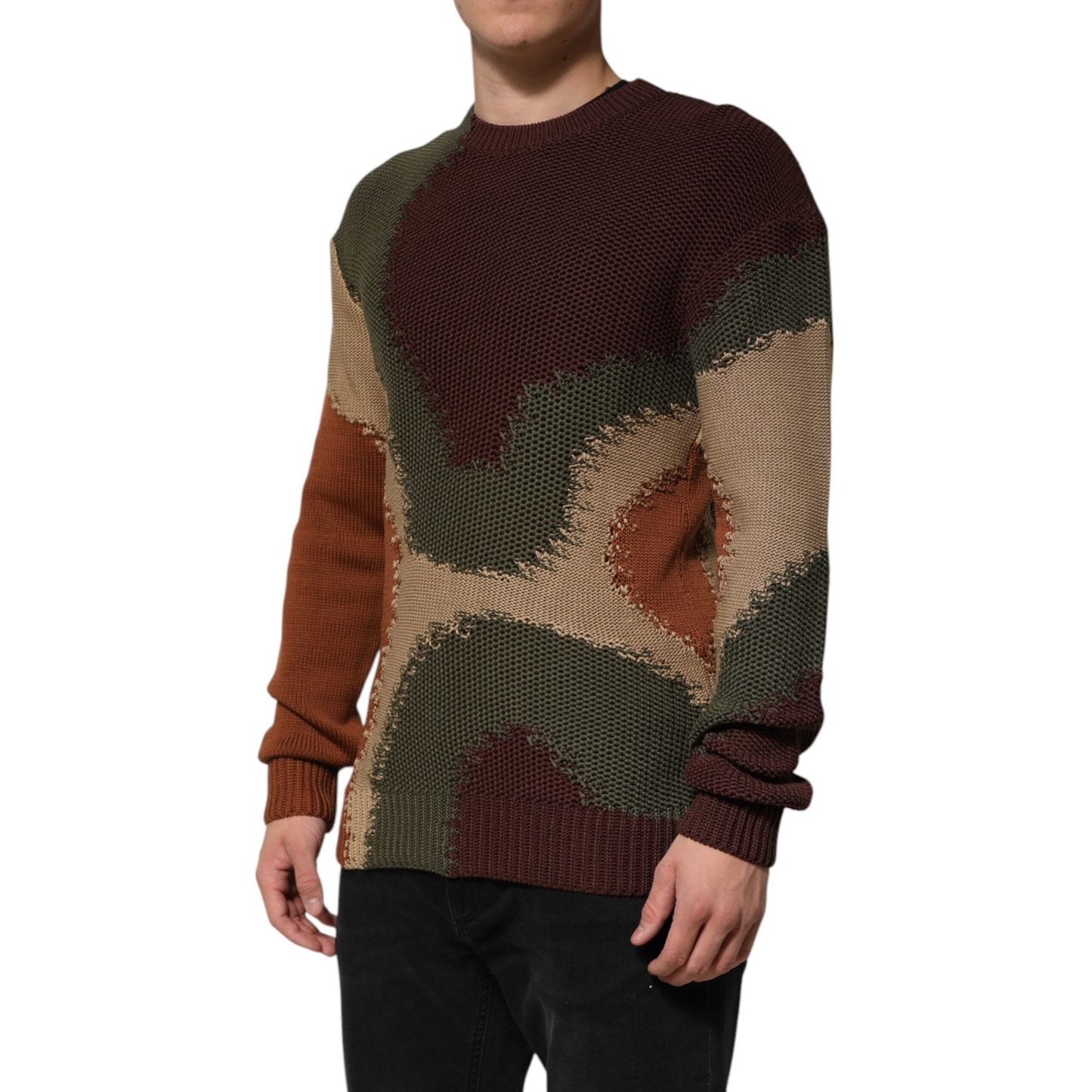 Dolce & Gabbana Multicolor Cotton Abstract Men Pullover Sweater TSH90787-S