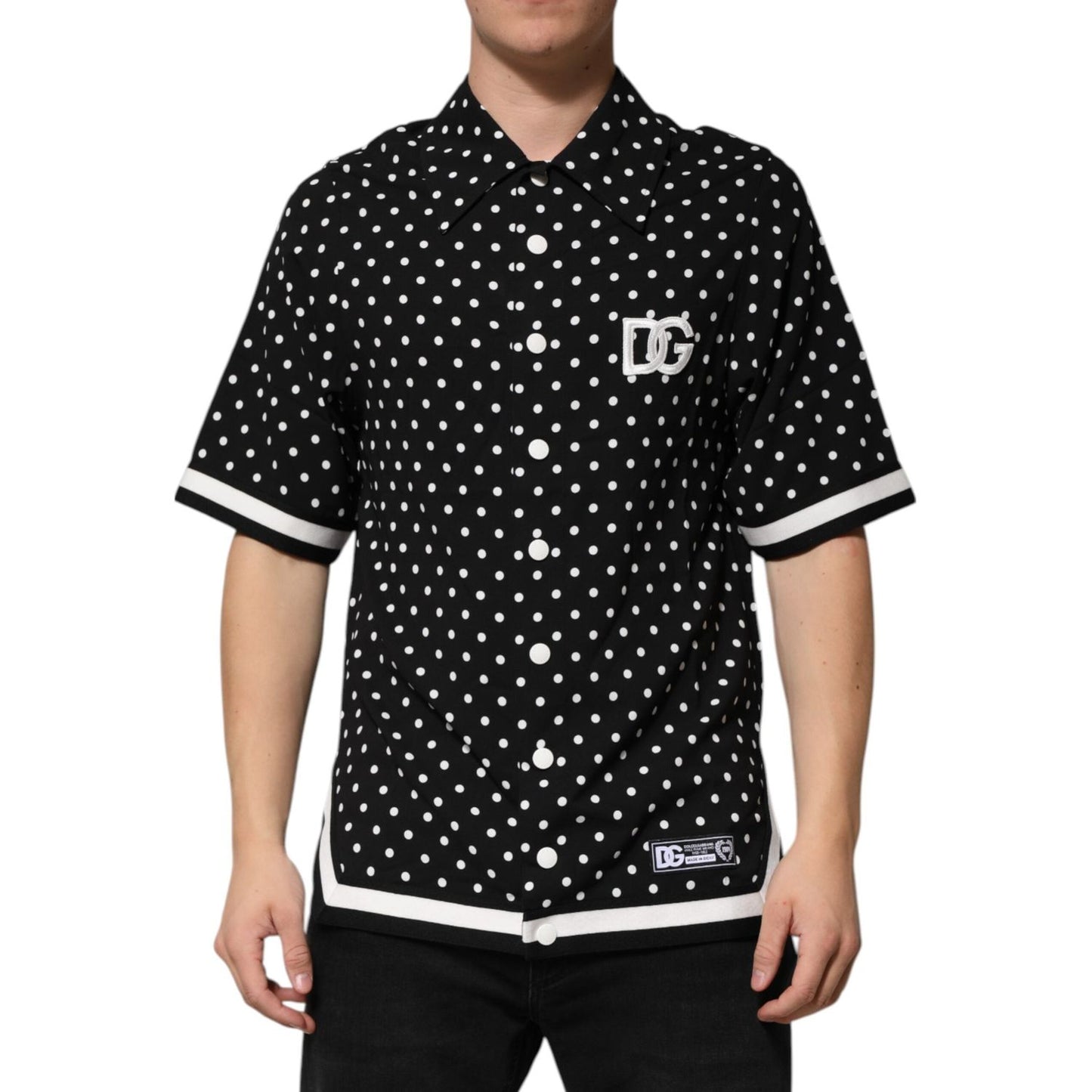 Dolce & Gabbana Black Polka Dot Short Sleeves Collared Polo T-shirt TSH90581-S