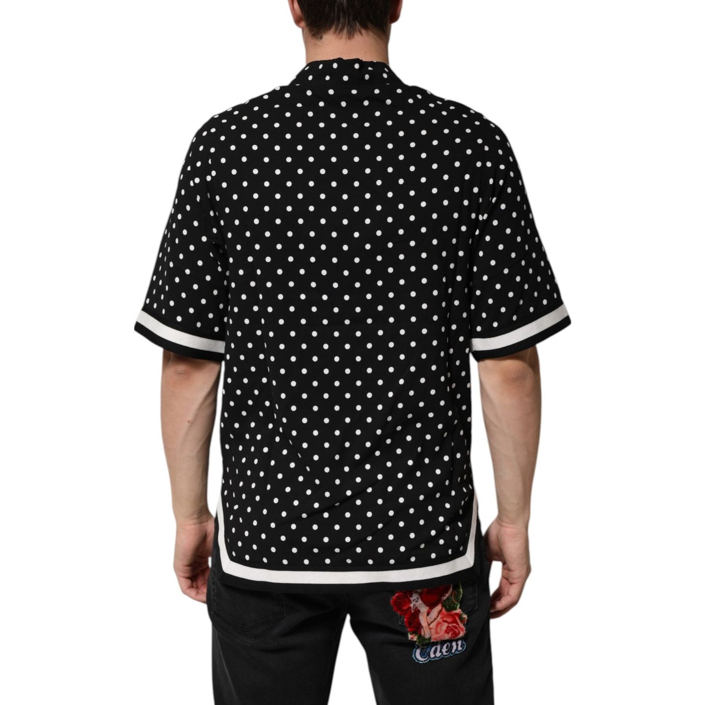 Dolce & Gabbana Black Polka Dot Short Sleeves Collared Polo T-shirt TSH90581-S