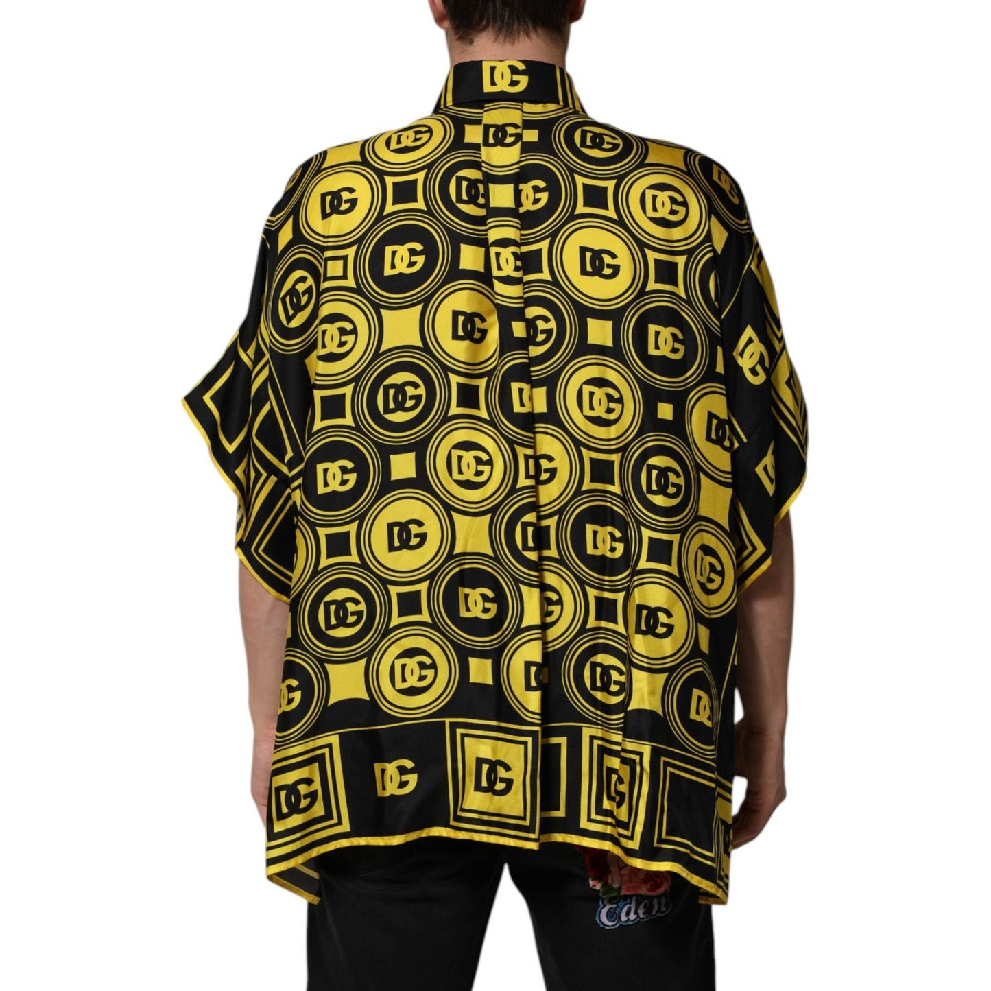 Dolce & Gabbana Yellow Silk Silver DG Logo Geometric T-shirt TSH90637-XS