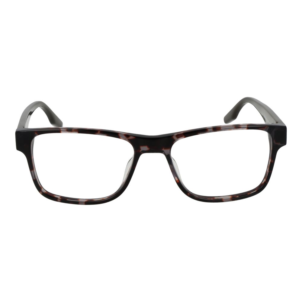 Tortoise shell rectangle full-rim glasses frame with plastic lenses.