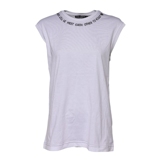 Dolce & Gabbana White Cotton Sleeveless Printed Tank T-shirt