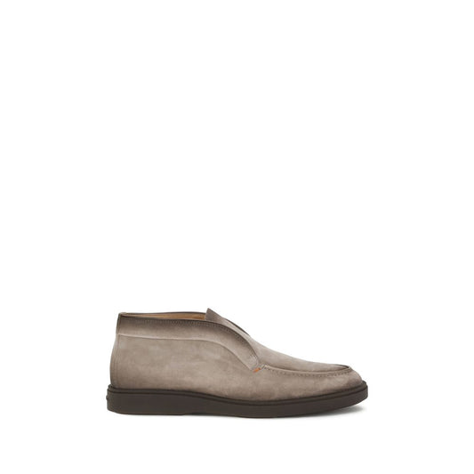 Santoni Gray Calf Leather Bos Taurus Ankle Boots