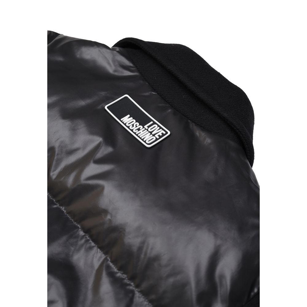 Love Moschino Black Polyester Clothing puffer jacket collar with logo label