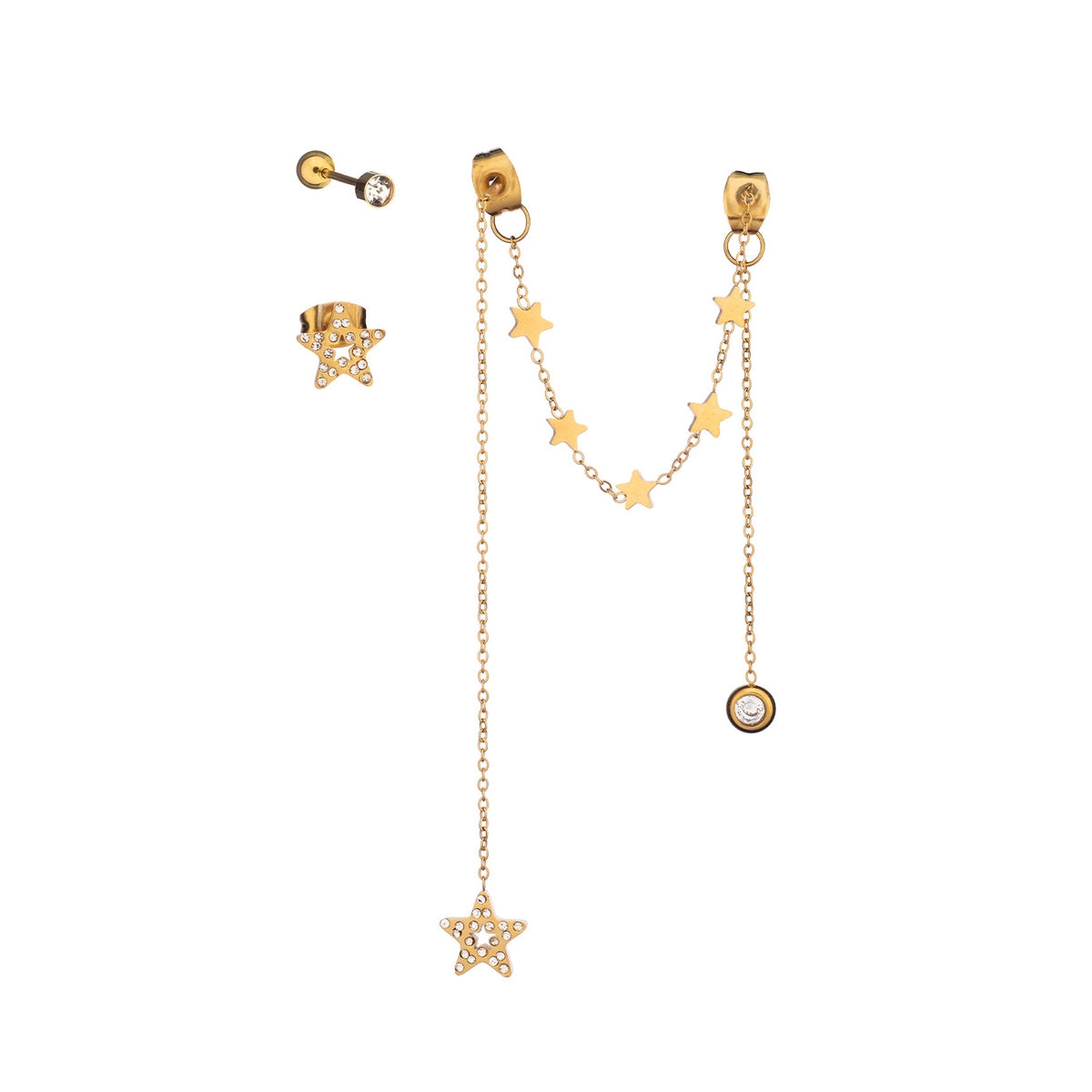 AN JEWELS JEWELRY Mod. AB.EP002G gold star chain earrings set with cubic zirconia stones