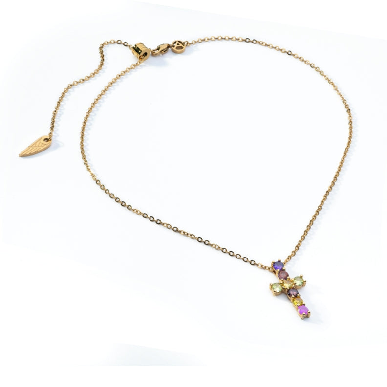 Elegant gold necklace with gemstone cross pendant, AN JEWELS JEWELRY Mod. AL.NLOY3YF.