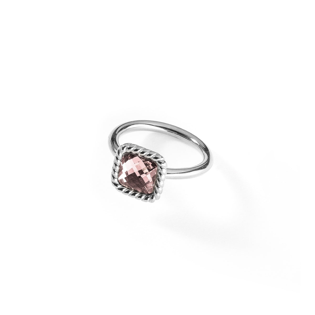 Elegant silver ring with pink gemstone, AN JEWELS JEWELRY Mod. AL.RMW07SPK-8, featuring intricate detailing and sophisticated design.