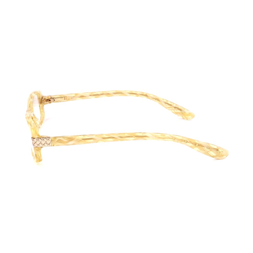 Bottega Veneta Yellow Acetate Glasses (Frames) side view showing intricate design and acetate material in yellow color.