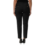 Dolce & Gabbana Black Polyester Tapered Women Trouser Pants, rear view, showcasing mid waist and exclusive Italian design.