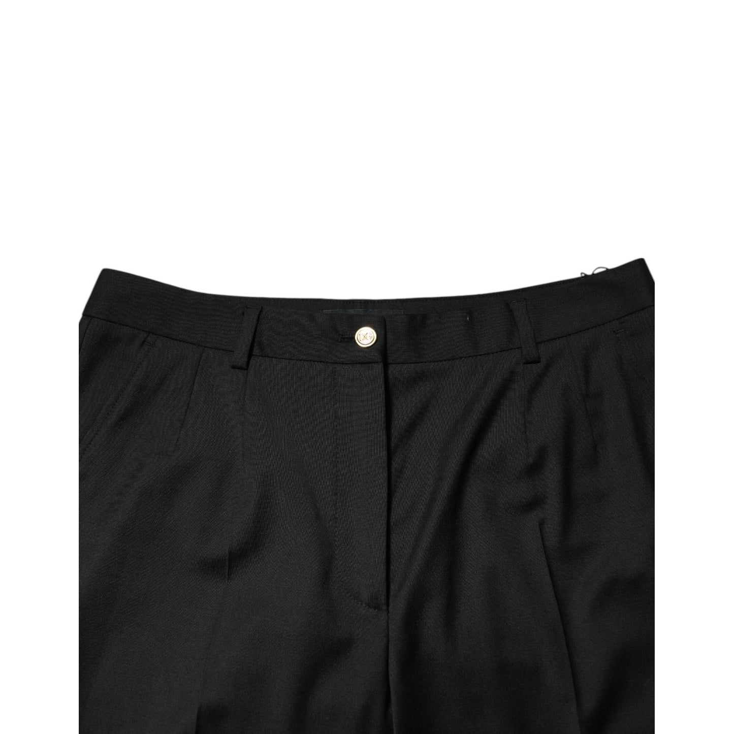 Dolce & Gabbana Black Polyester Tapered Women Trouser Pants with zipper closure and logo detail, made in Italy, offering exclusive comfort.