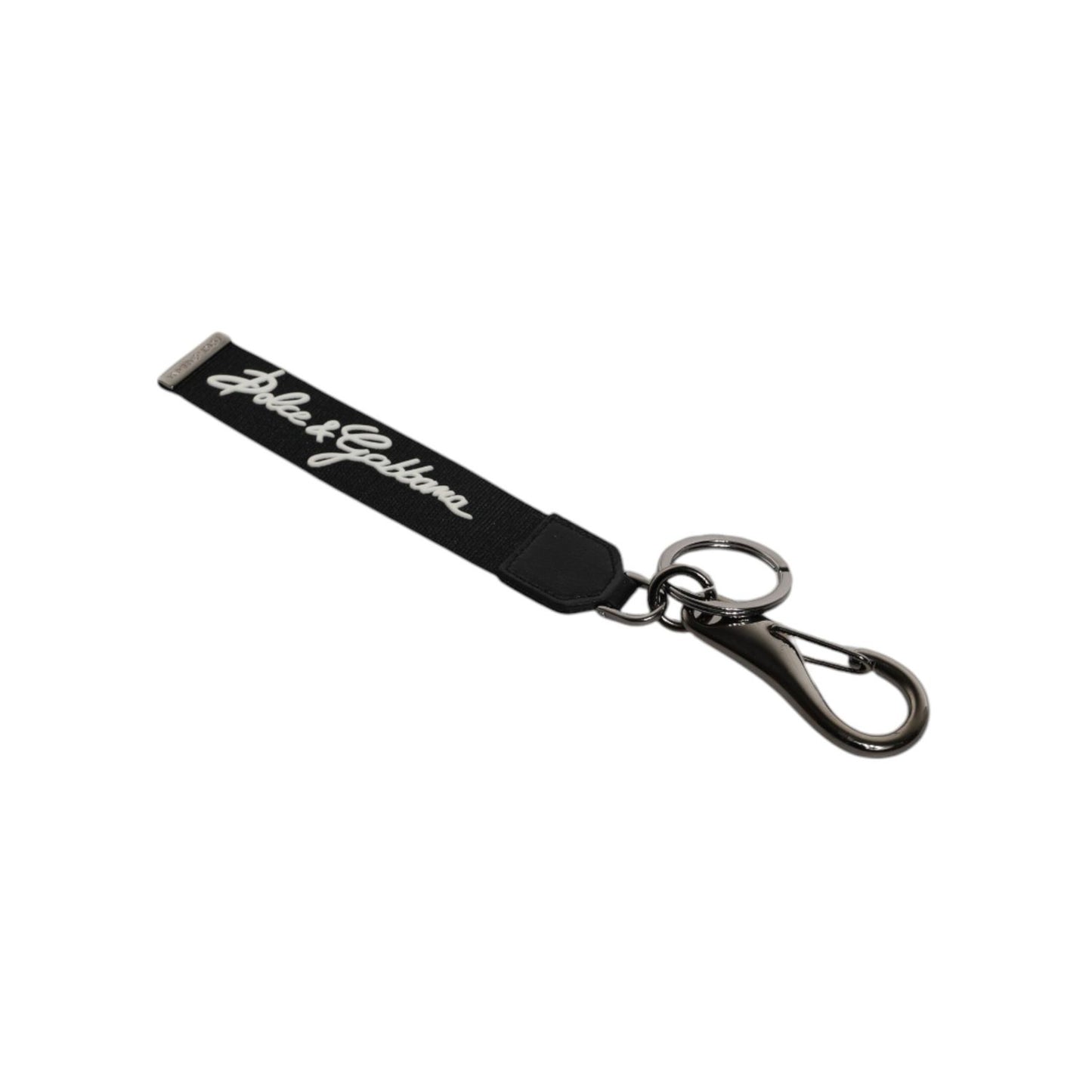Dolce & Gabbana Black White DG Logo Silver Men Keychain Polyester Keyring