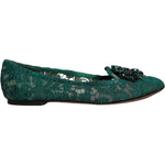 Dolce & Gabbana Green Lace Crystal Ballet Flats Loafers Shoes LA11686-37.5