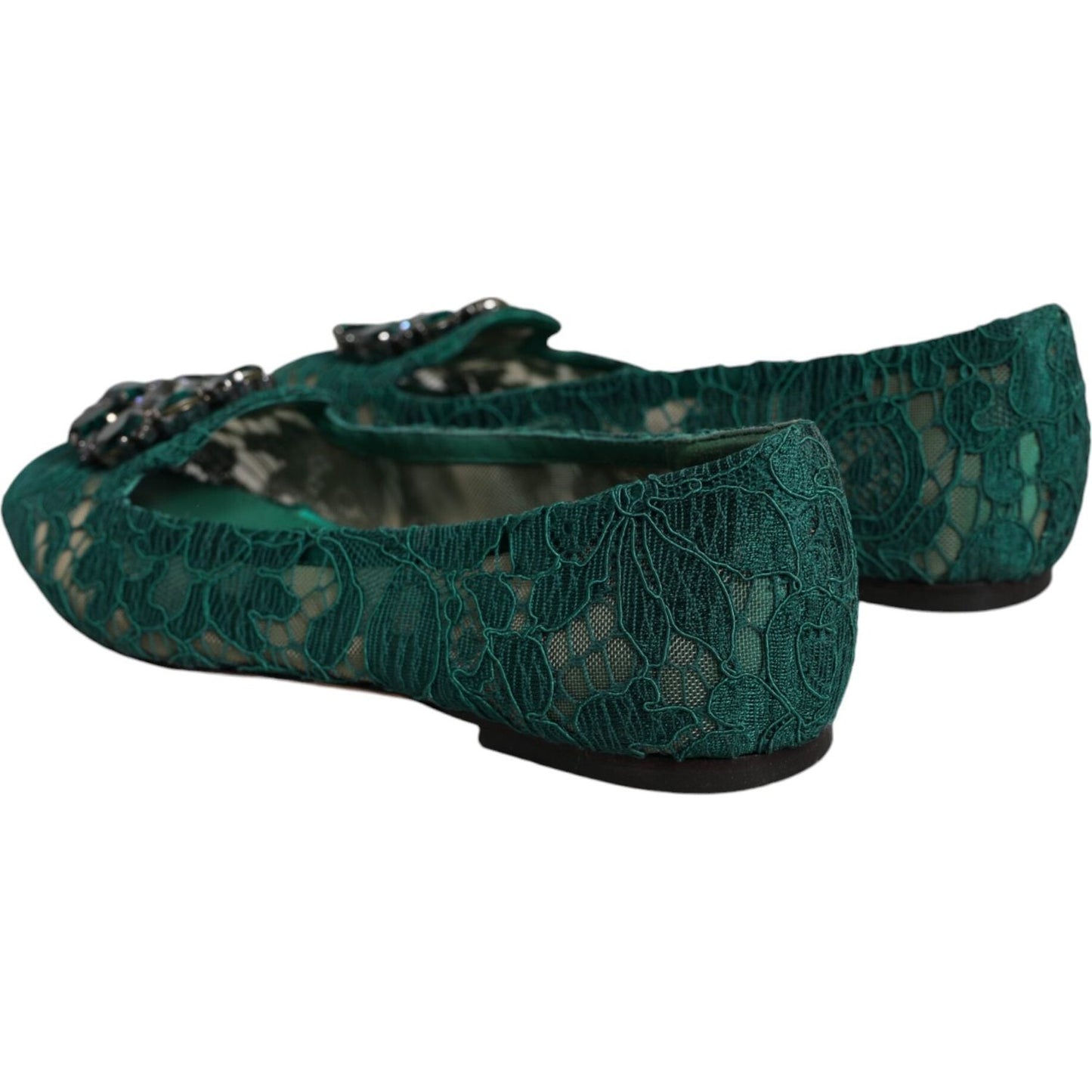 Dolce & Gabbana Green Lace Crystal Ballet Flats Loafers Shoes LA11686-37.5