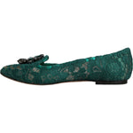 Dolce & Gabbana Green Lace Crystal Ballet Flats Loafers Shoes LA11686-37.5