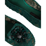 Dolce & Gabbana Green Lace Crystal Ballet Flats Loafers Shoes LA11686-37.5