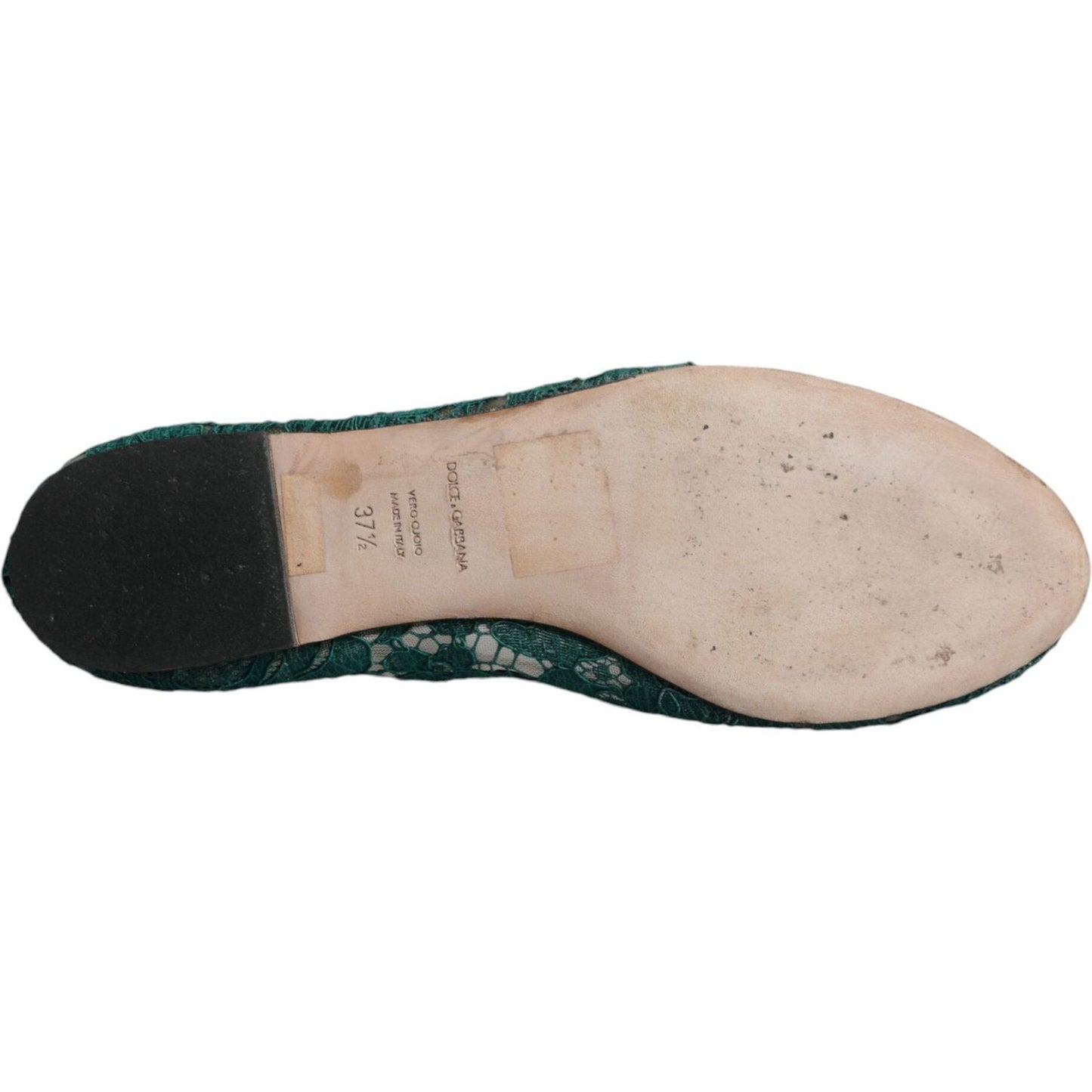 Dolce & Gabbana Green Lace Crystal Ballet Flats Loafers Shoes LA11686-37.5