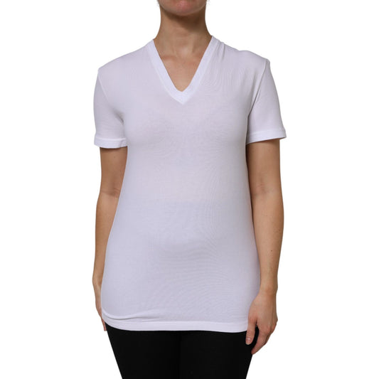 Dolce & Gabbana White Cotton Short Sleeves V-Neck Top T-shirt