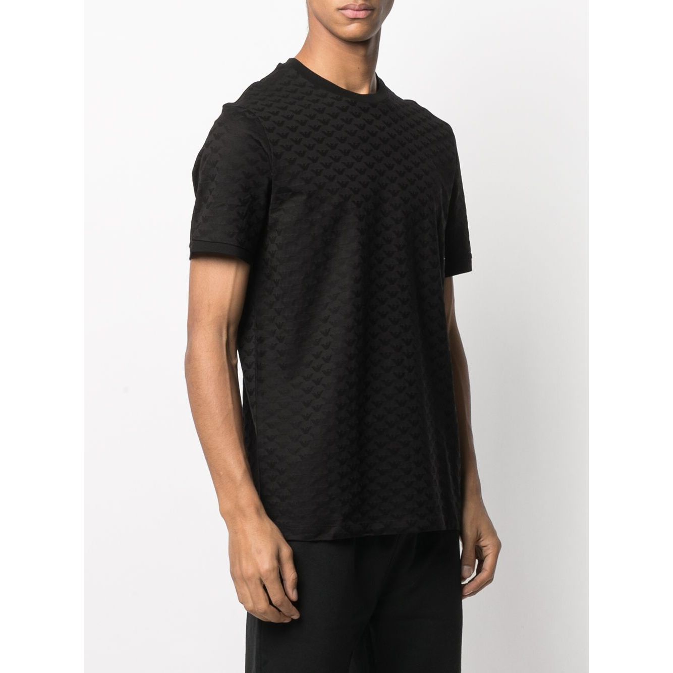 Emporio Armani Mercerised-jersey T-shirt with all-over jacquard eagle