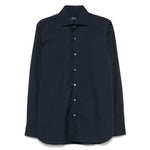 FINAMORE 1925 NAPOLI Shirts Blue - Classic blue Napoli cotton shirt with button fastening, collar, and hem.