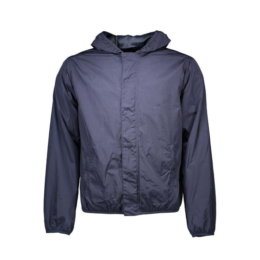 Gant Blue Nylon Men's Jacket with hood, featuring sleek design, automatic and zip closure, and multiple pockets for essentials.