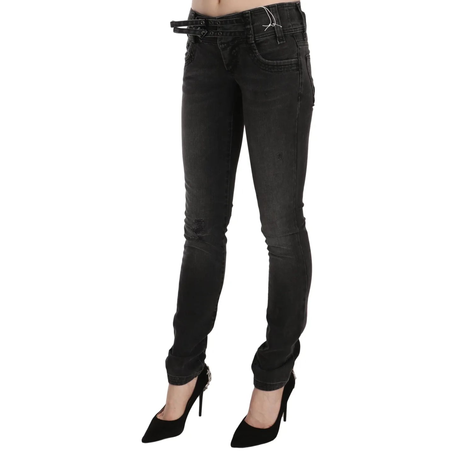 John Galliano Black Washed Low Waist Slim Fit Skinny Denim Pants Jeans